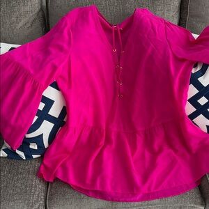 NWOT Lilly Pulitzer Women's Silk Pink Blouse with Bell Sleeves XL